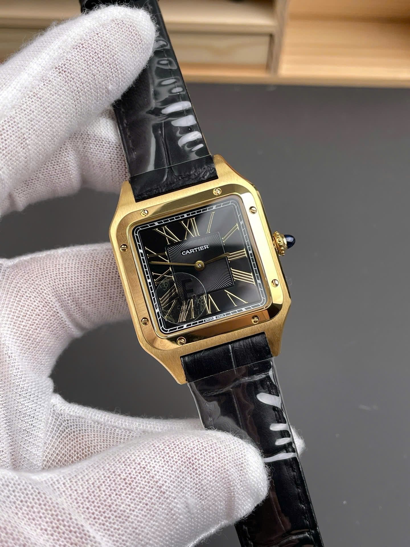 Cartier Santos-Dumont WGSA0077 Watch Men Leather Strap Black 43,5×31,4mm