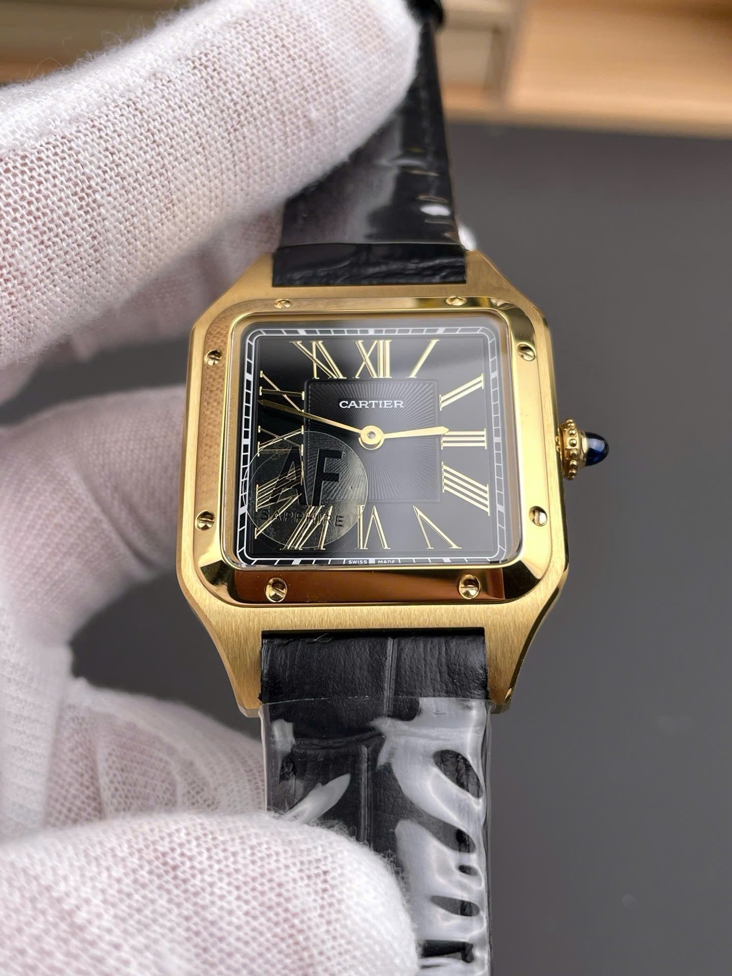 Cartier Santos-Dumont WGSA0077 Watch Men Leather Strap Black 43,5×31,4mm