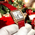 Cartier Santos Dumont WJSA0017 Red Watch 18K Gold Wrapped + Diamonds Moissanite 33x38mm