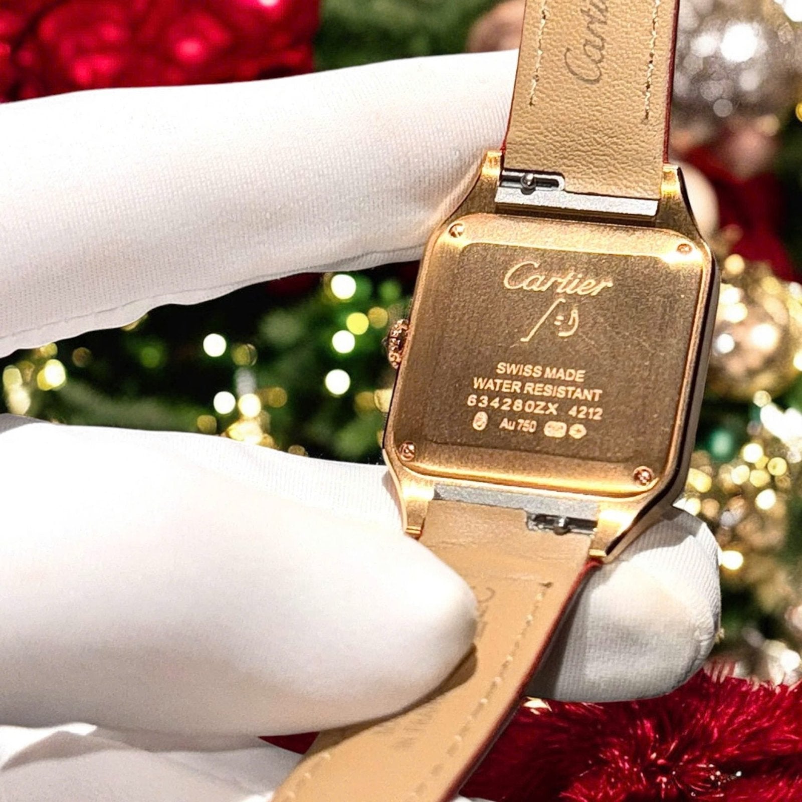 Cartier Santos Dumont WJSA0017 Red Watch 18K Gold Wrapped + Diamonds Moissanite 33x38mm