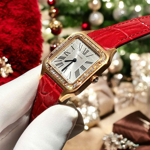 Cartier Santos Dumont WJSA0017 Red Watch 18K Gold Wrapped + Diamonds Moissanite 33x38mm