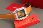 Cartier Santos Dial Brown Watch Diamonds Moissanite 39.8mm