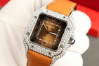 Cartier Santos Dial Brown Watch Diamonds Moissanite 39.8mm