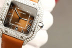 Cartier Santos Dial Brown Watch Diamonds Moissanite 39.8mm