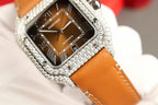 Cartier Santos Dial Brown Watch Diamonds Moissanite 39.8mm