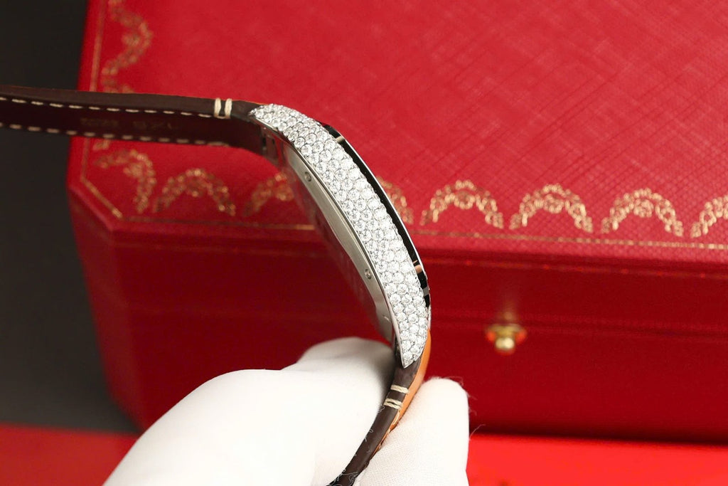 Cartier Santos White Dial Watch Diamonds Moissanite 39.8mm