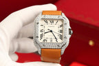 Cartier Santos White Dial Watch Diamonds Moissanite 39.8mm