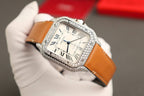Cartier Santos White Dial Watch Diamonds Moissanite 39.8mm