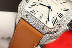 Cartier Santos White Dial Watch Diamonds Moissanite 39.8mm