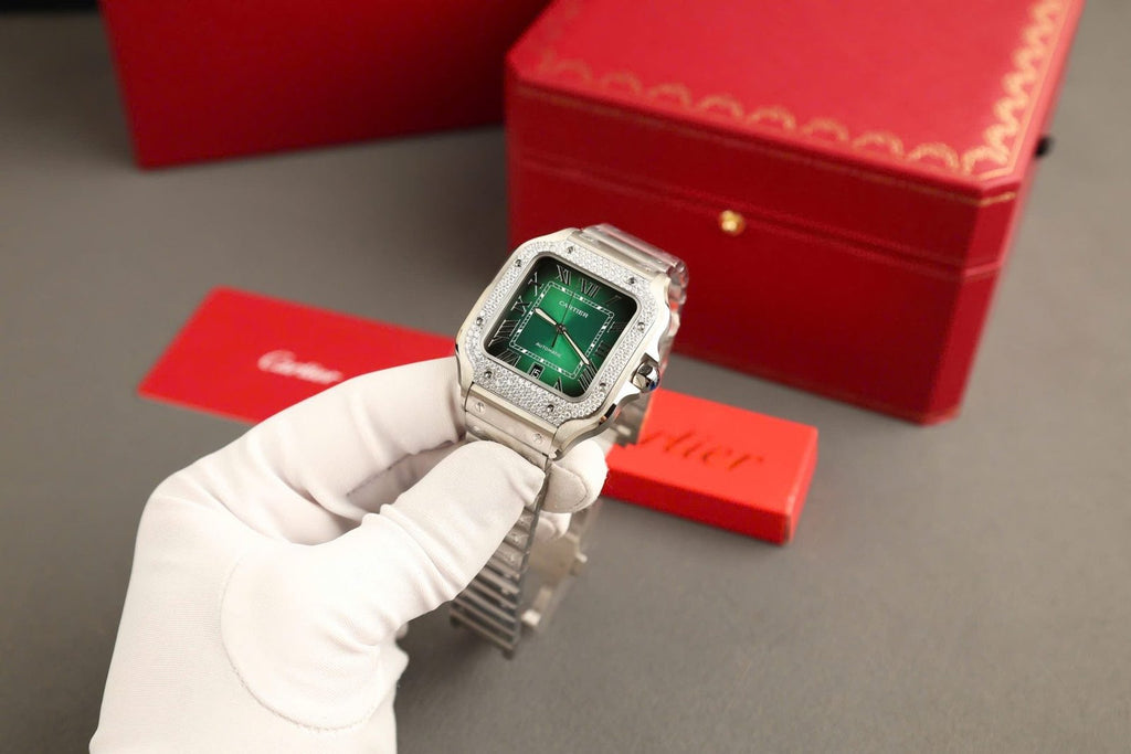 Cartier Santos Green Watch Diamonds Moissanite 39.8mm