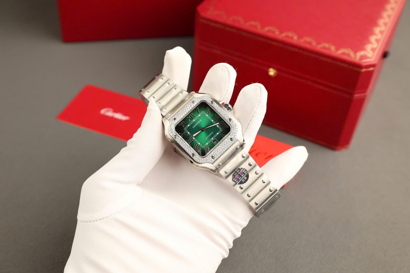 Cartier Santos Green Watch Diamonds Moissanite 39.8mm