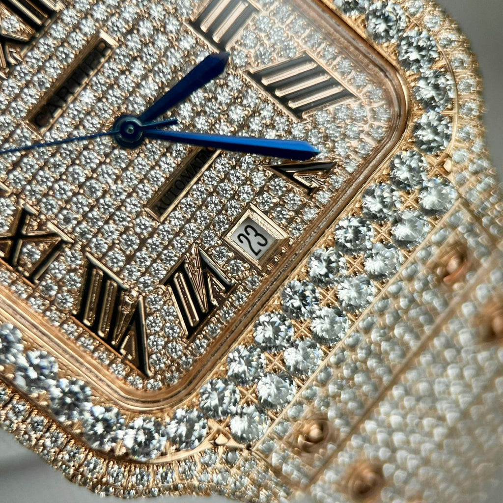 Cartier Santos Men’s Full Diamond Watch 39.8mm