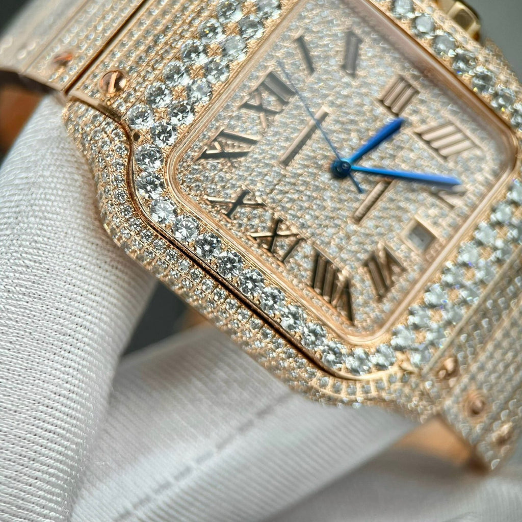 Cartier Santos Men’s Full Diamond Watch 39.8mm