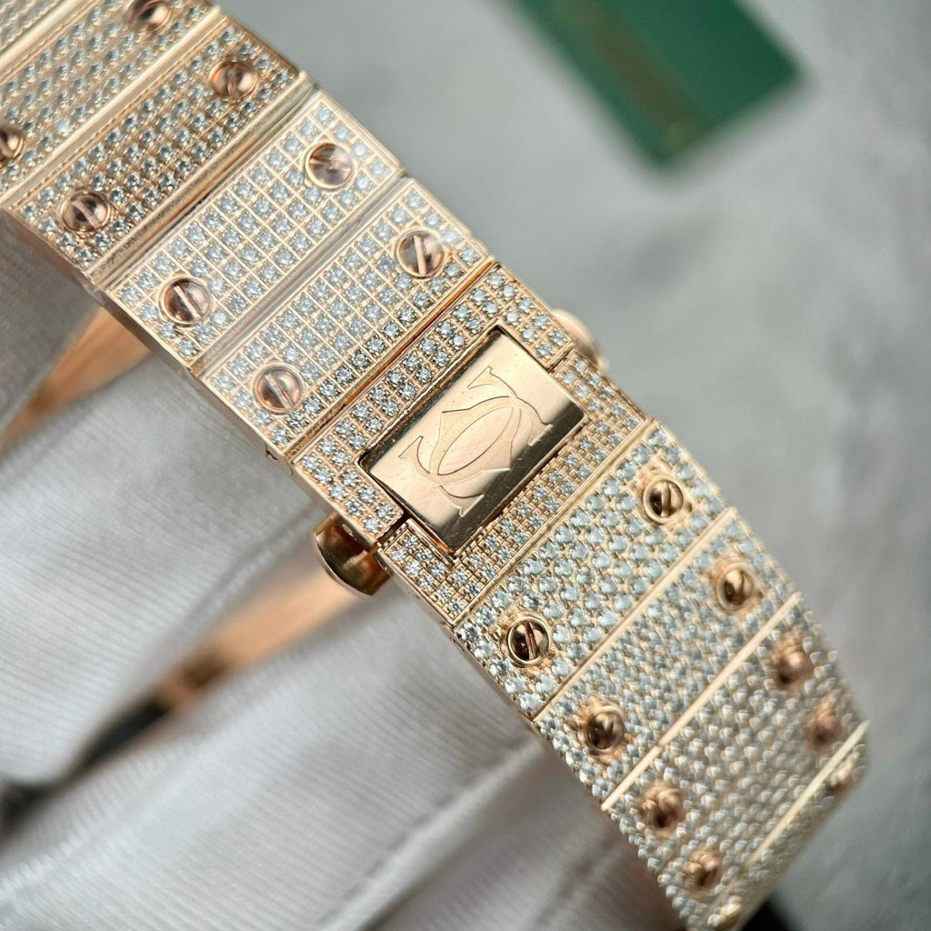 Cartier Santos Men’s Full Diamond Watch 39.8mm