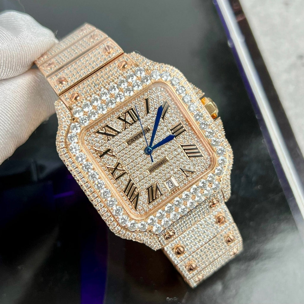 Cartier Santos Men’s Full Diamond Watch 39.8mm