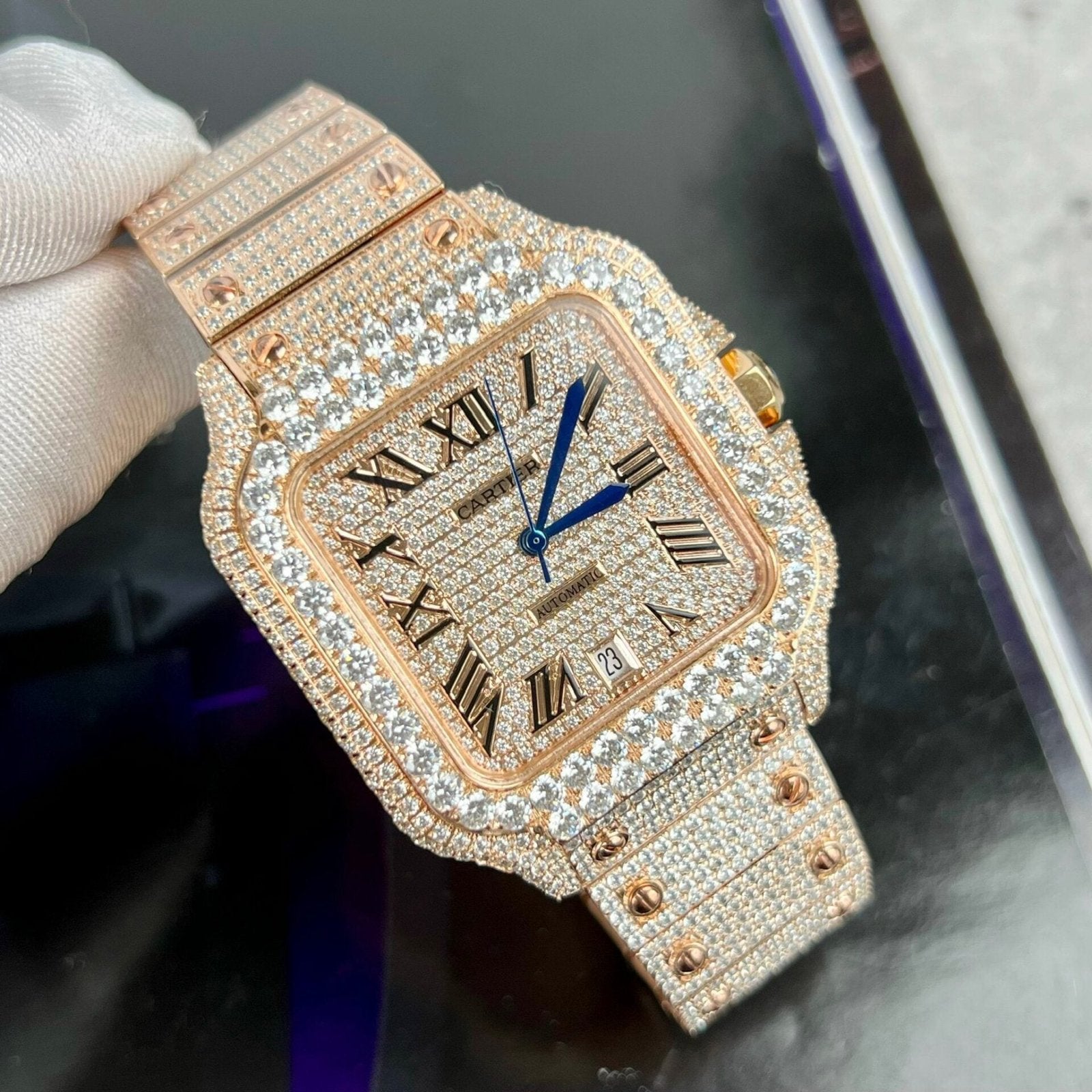 Cartier Santos Men’s Full Diamond Watch 39.8mm