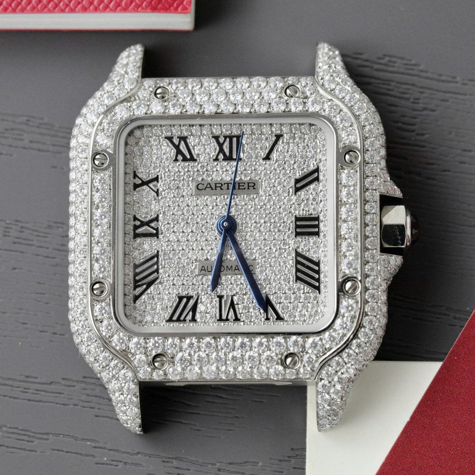 Cartier Santos Women Watch Full Moissanite Diamonds 35mm