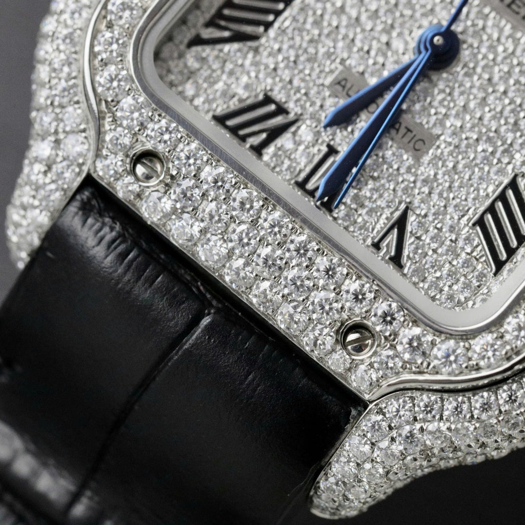 Cartier Santos Women Watch Full Moissanite Diamonds 35mm