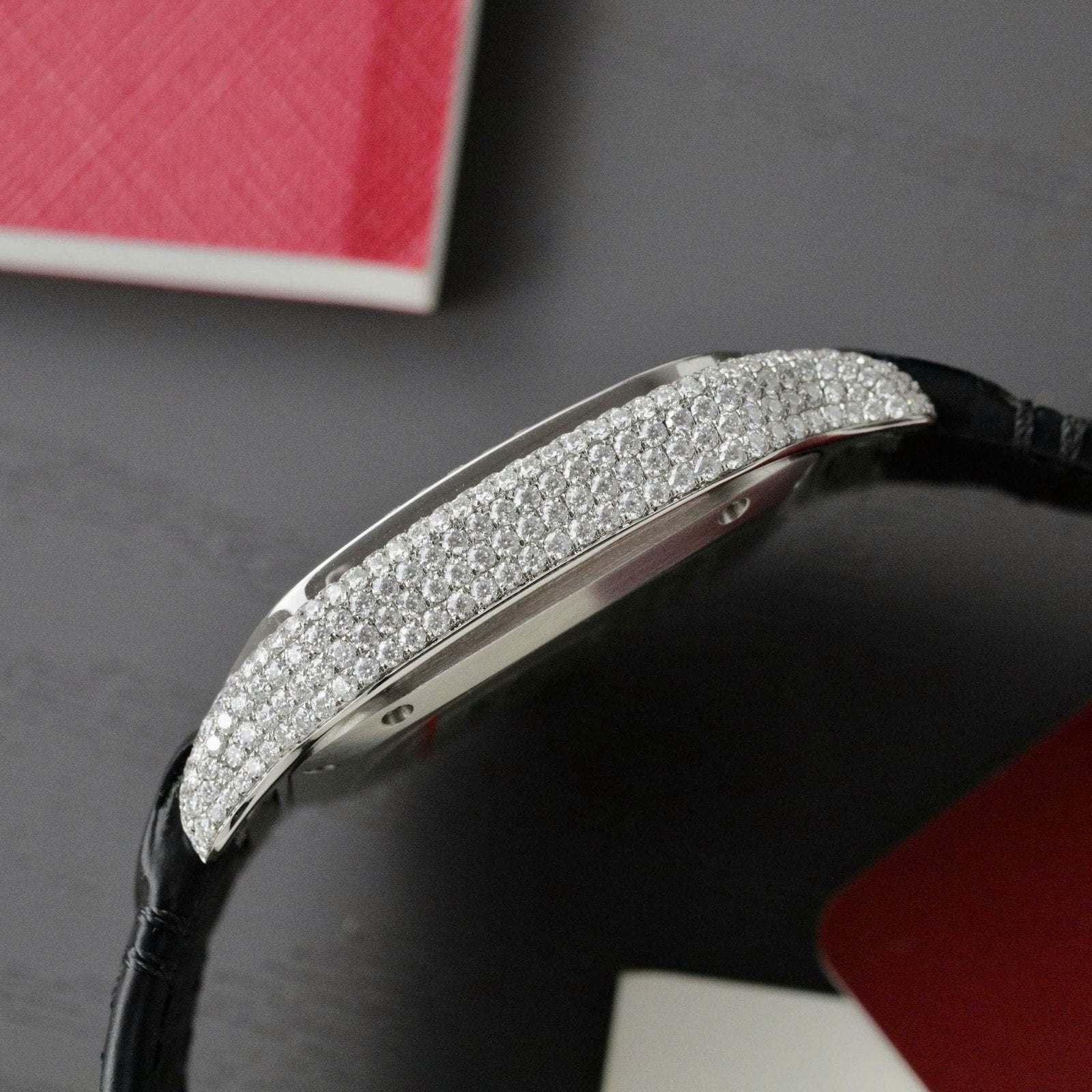 Cartier Santos Women Watch Full Moissanite Diamonds 35mm