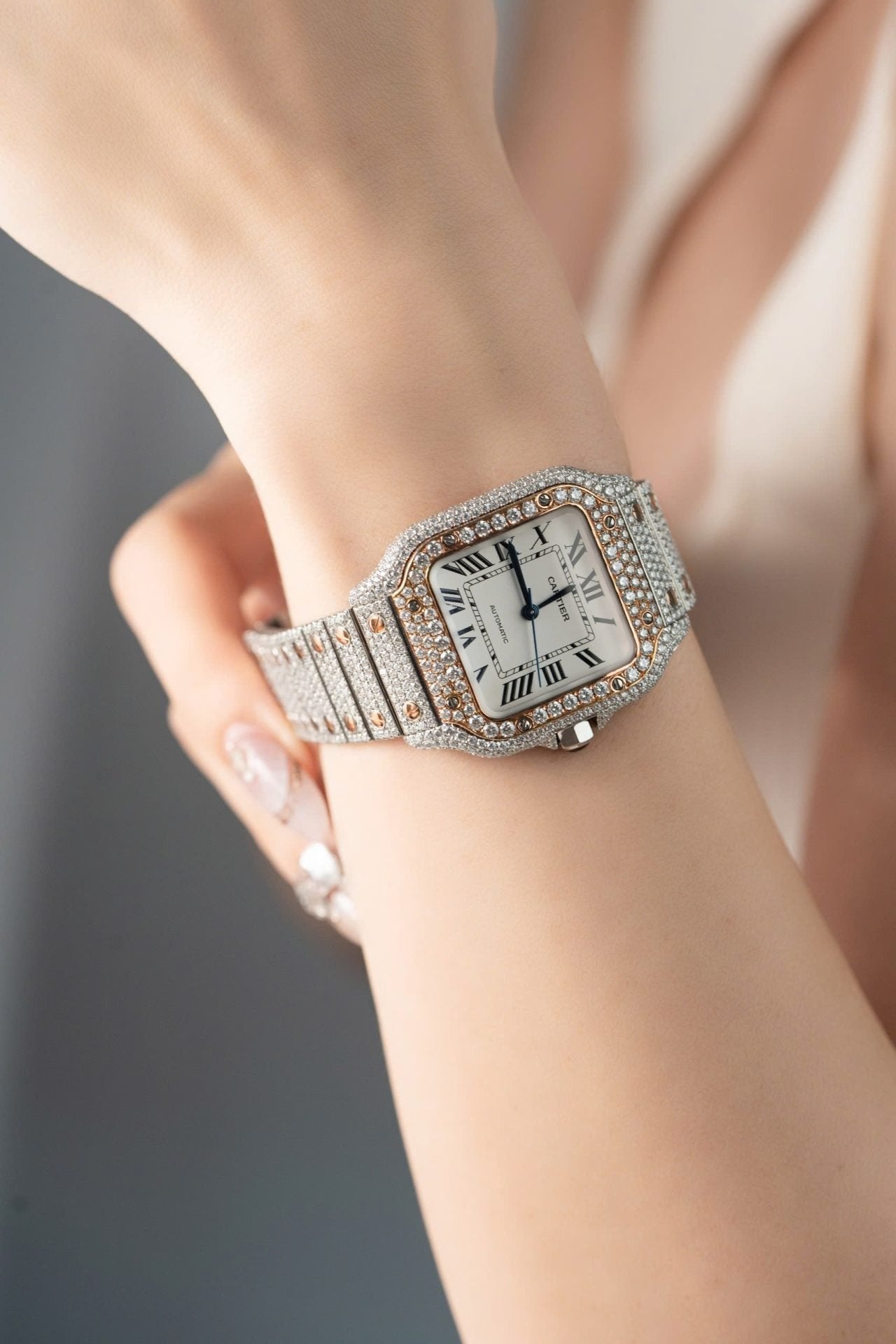 Cartier Santos Watch With Full Diamond Moissanite 35mm