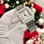 Cartier Santos Women White Dial Watch Diamonds Moissanite 35mm