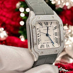 Cartier Santos Women White Dial Watch Diamonds Moissanite 35mm