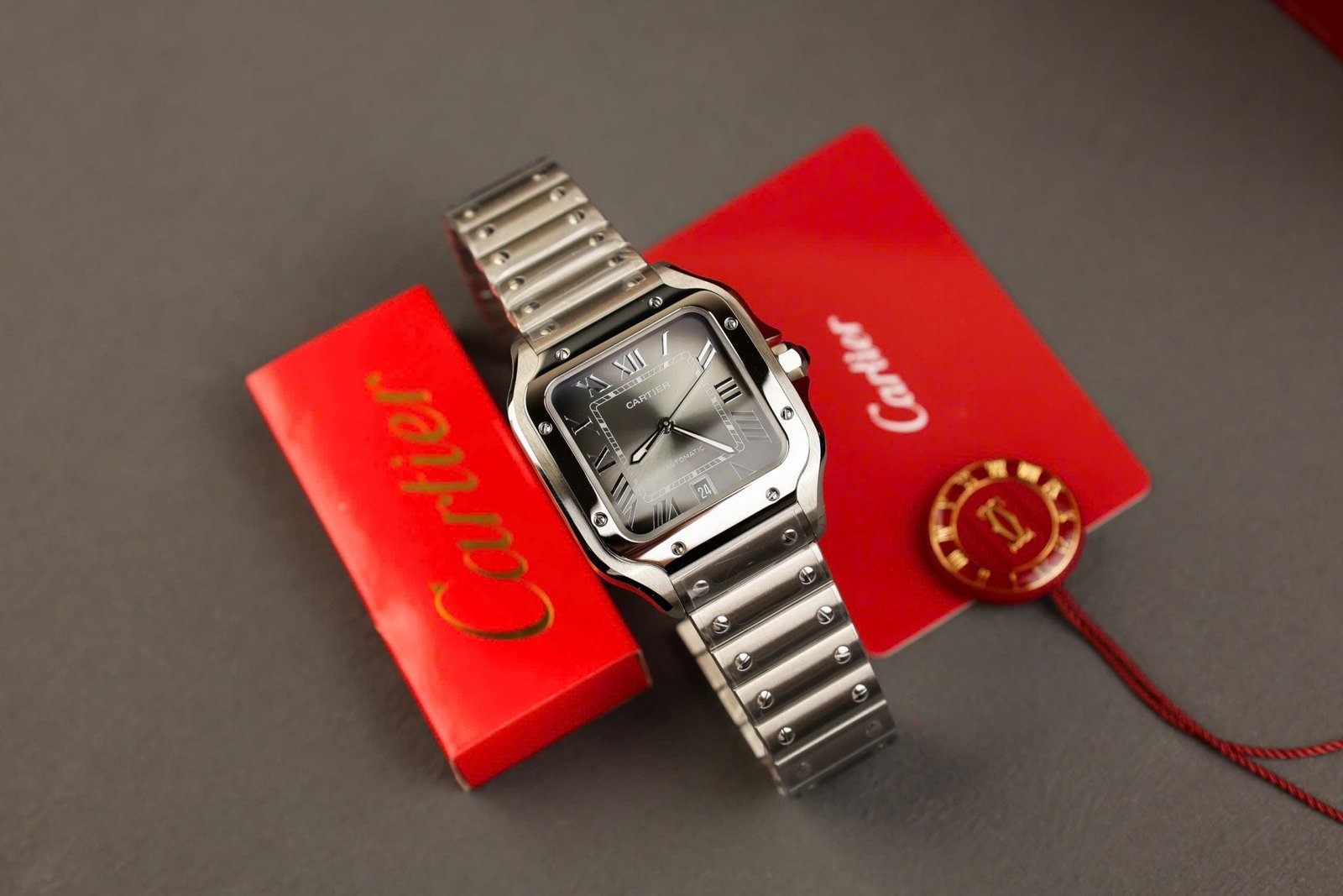Cartier Santos Watch Gray Dial 39.8mm