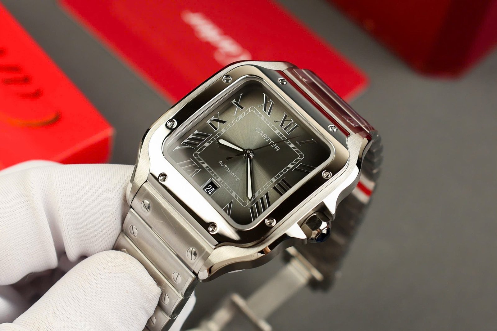 Cartier Santos Watch Gray Dial 39.8mm
