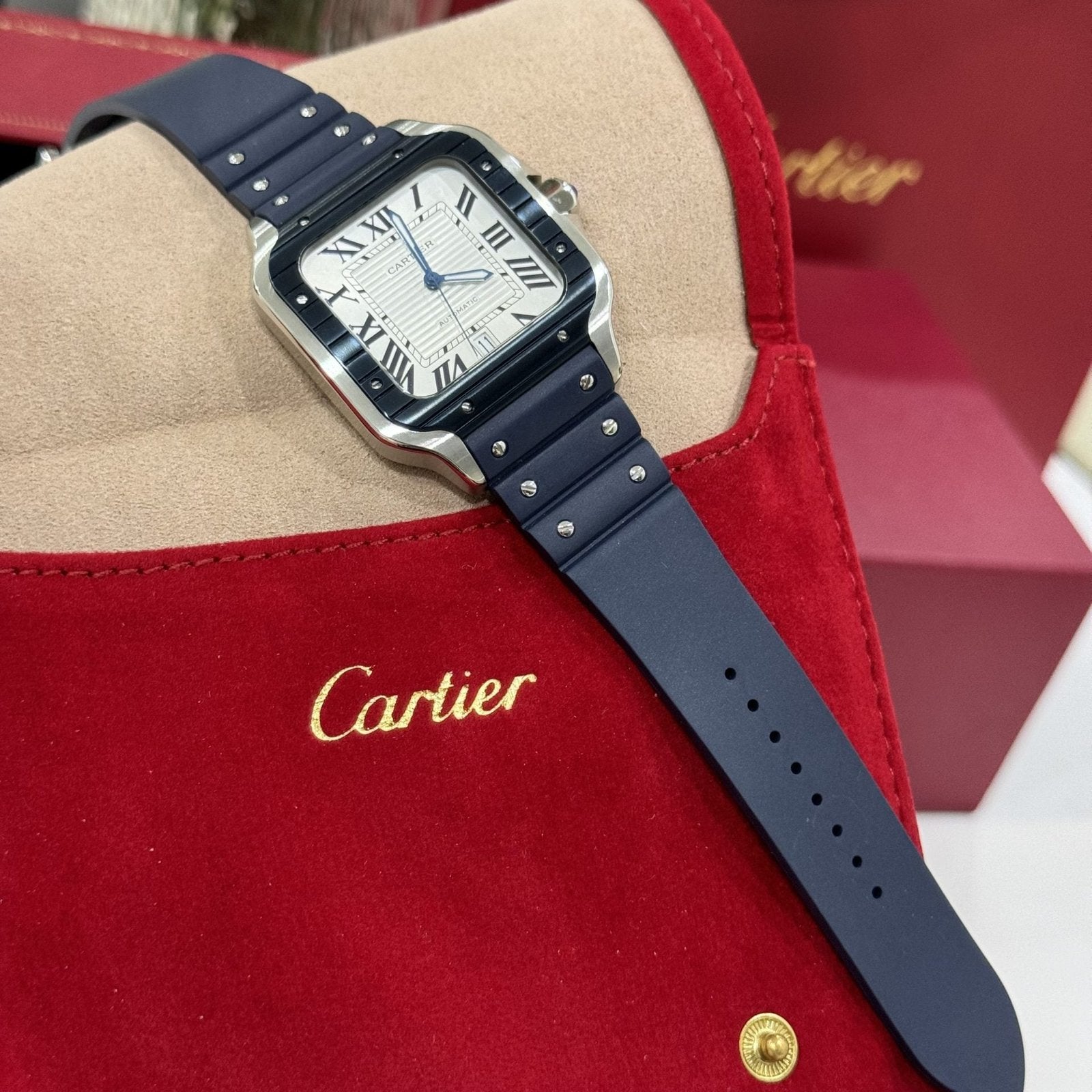 Cartier Watch Santos White Dial Rubber Strap 39.8mm