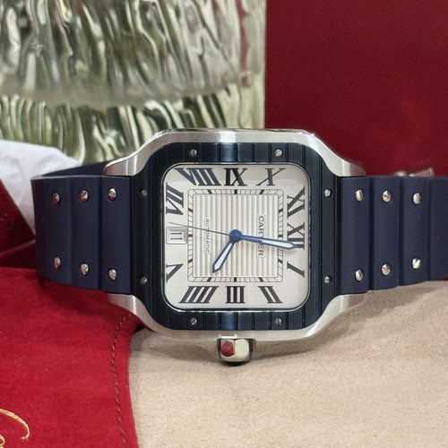 Cartier Watch Santos White Dial Rubber Strap 39.8mm