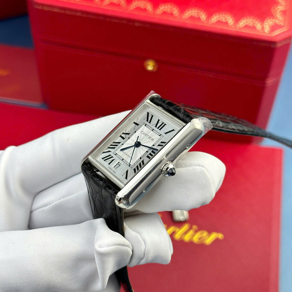 Cartier Tank Must Extra-Large Model Watch White Dial Leather Strap 31x41mm