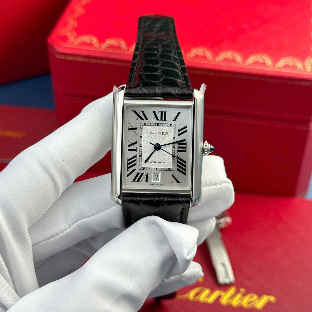 Cartier Tank Must Extra-Large Model Watch White Dial Leather Strap 31x41mm