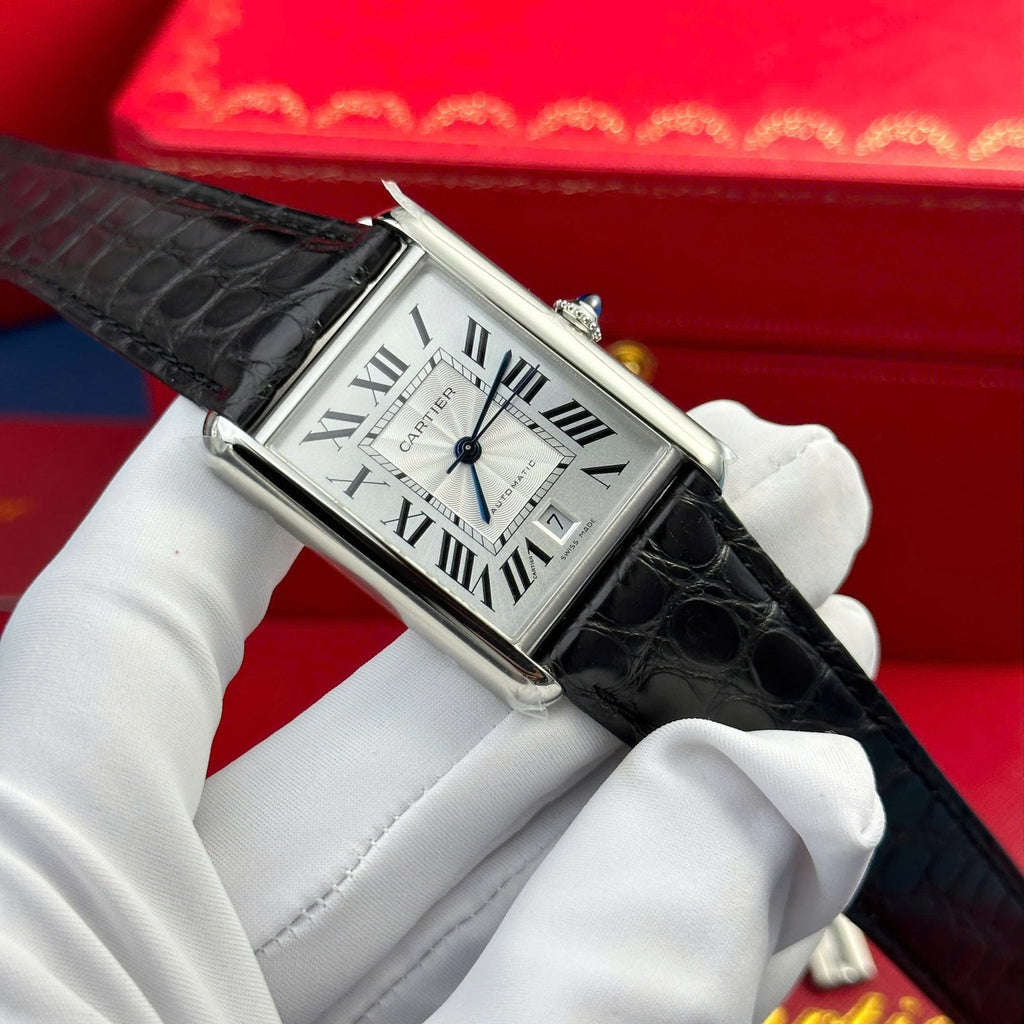 Cartier Tank Must Extra-Large Model Watch White Dial Leather Strap 31x41mm