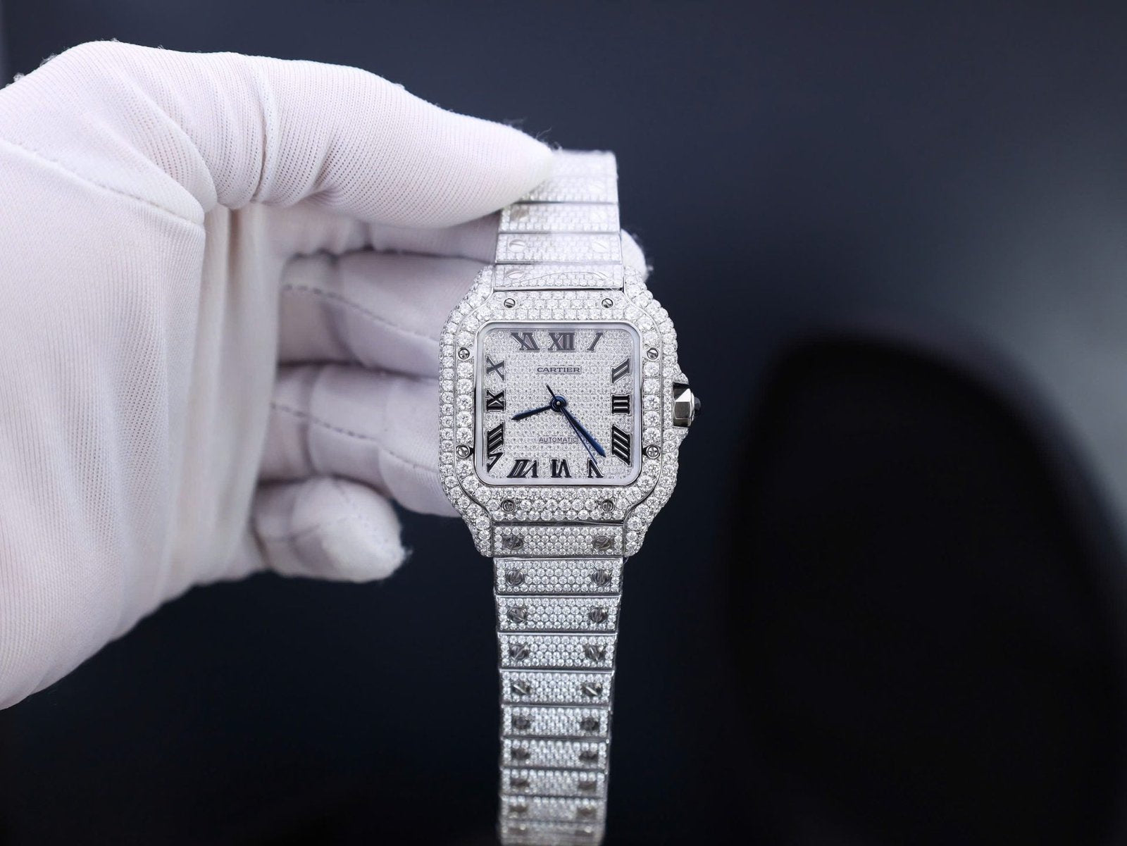Cartier Santos With Full Diamond Moissanite 35mm