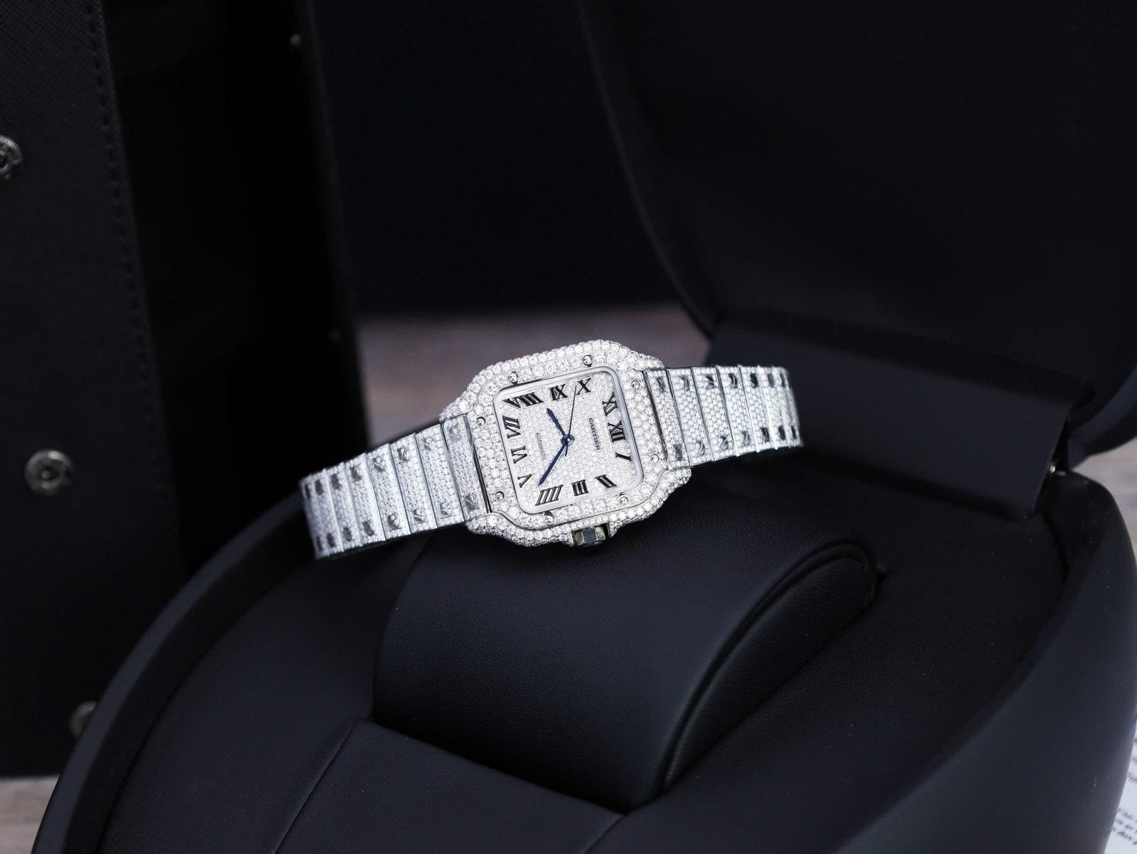 Cartier Santos With Full Diamond Moissanite 35mm