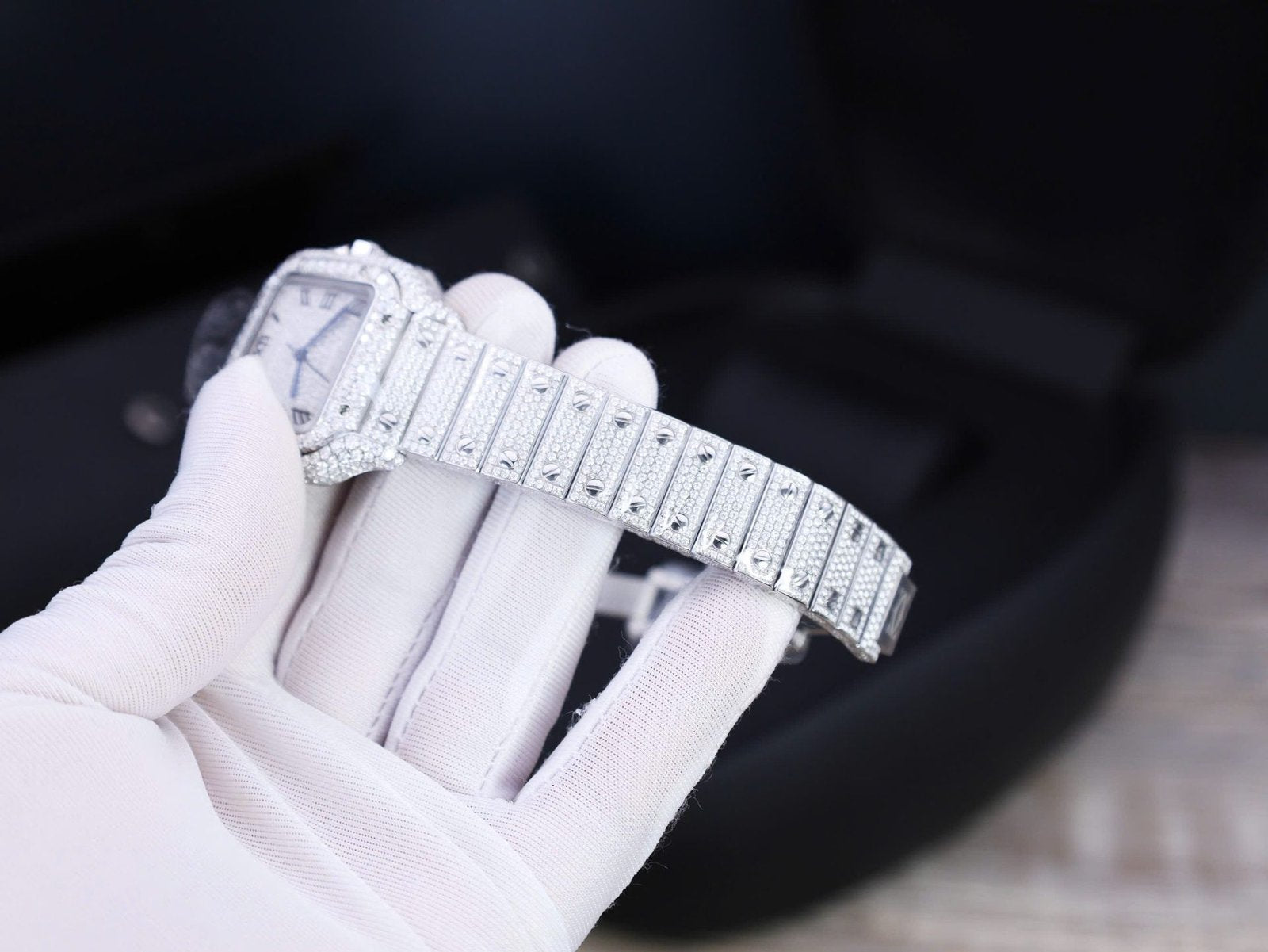Cartier Santos With Full Diamond Moissanite 35mm