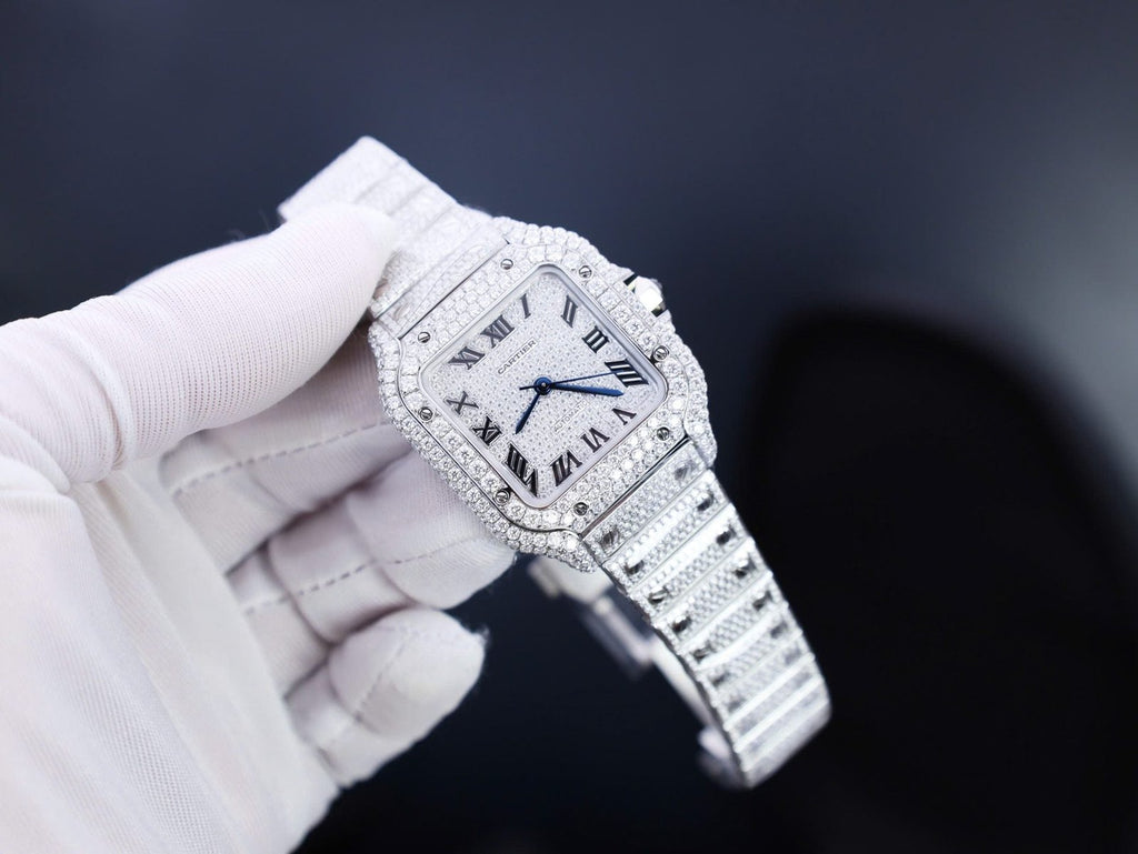 Cartier Santos With Full Diamond Moissanite 35mm