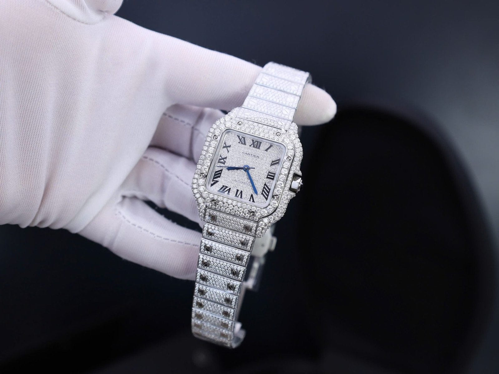 Cartier Santos With Full Diamond Moissanite 35mm