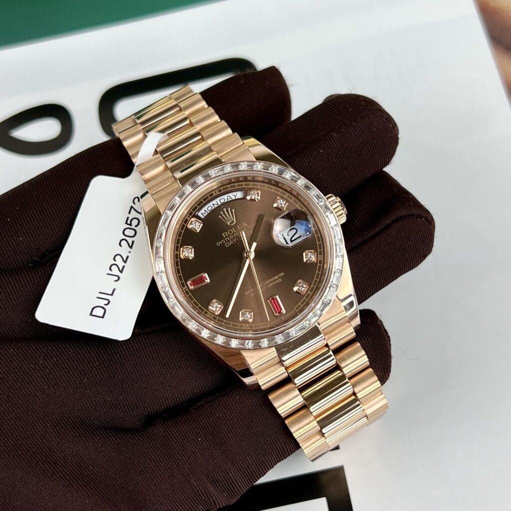 Rolex Day-Date Watch Gold Wrapped + Diamonds Moissanite Baguette 36mm