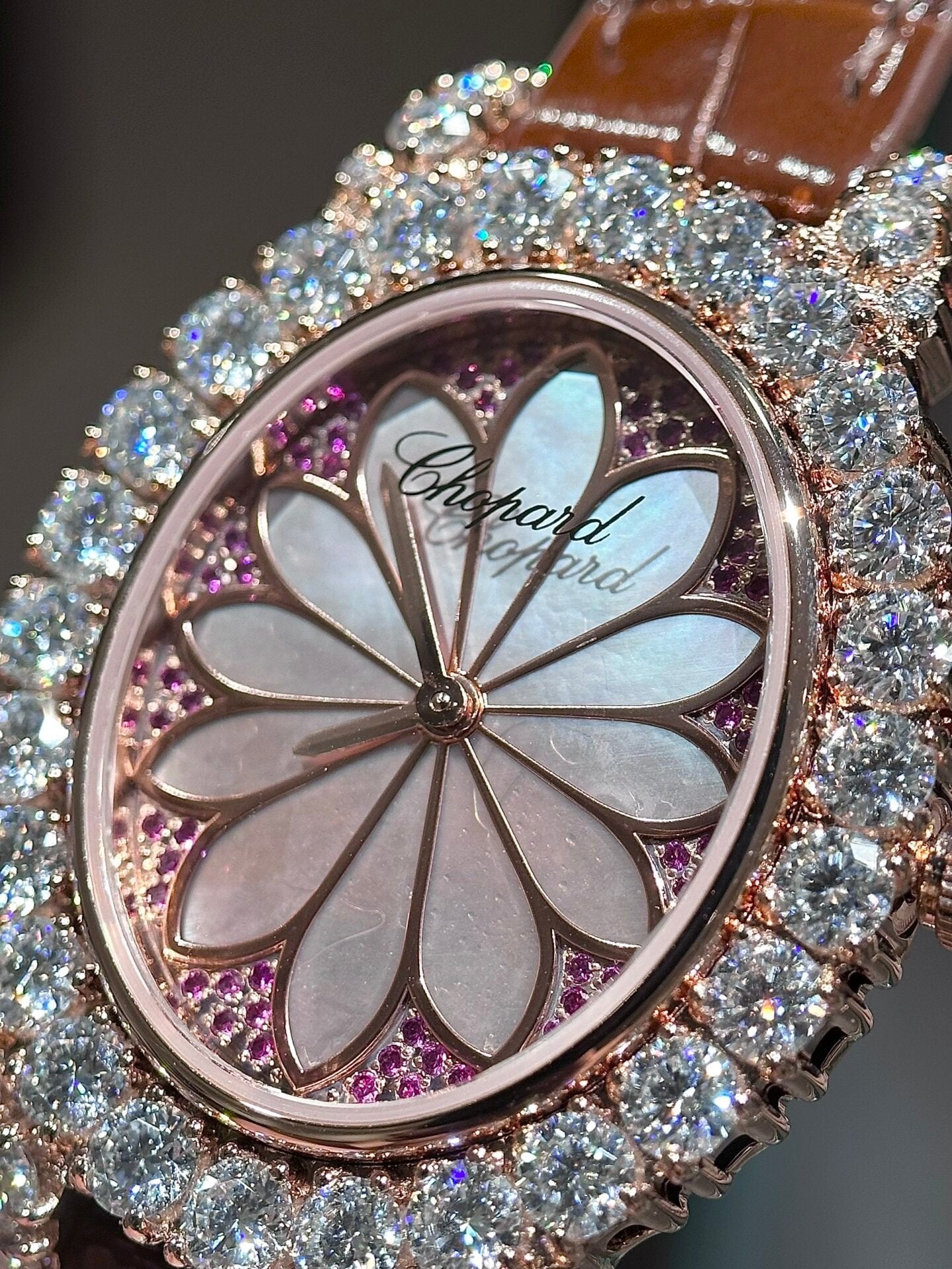 Chopard Rose Gold Wrapped Watch With Moissanite Diamonds 34mm