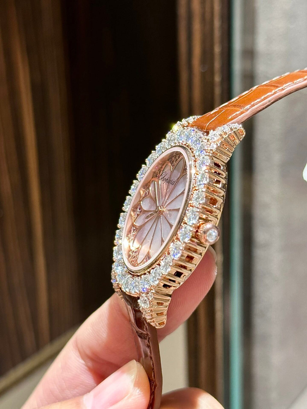 Chopard Rose Gold Wrapped Watch With Moissanite Diamonds 34mm