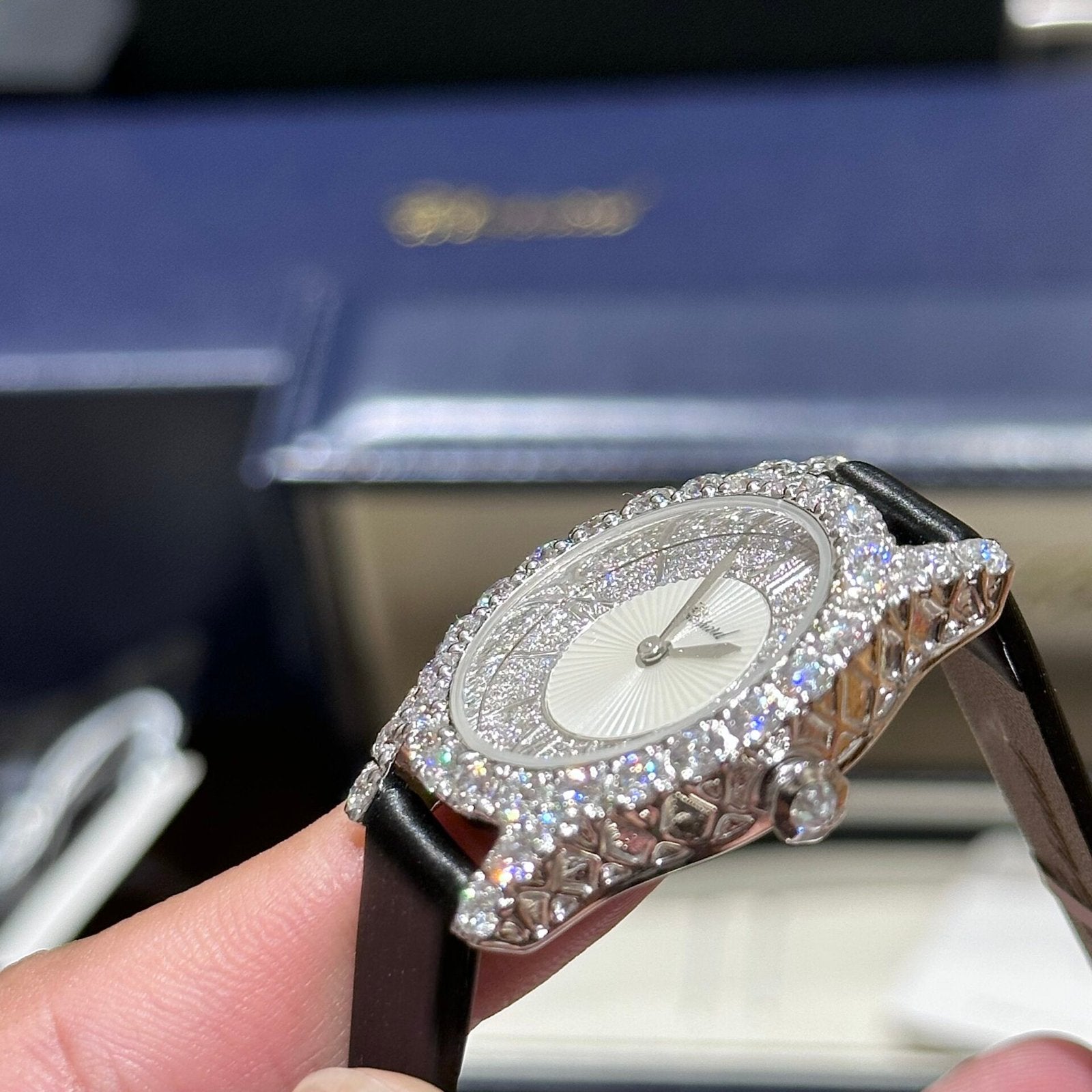Chopard  Watch With Moissanite Diamond Leather Strap 30mm