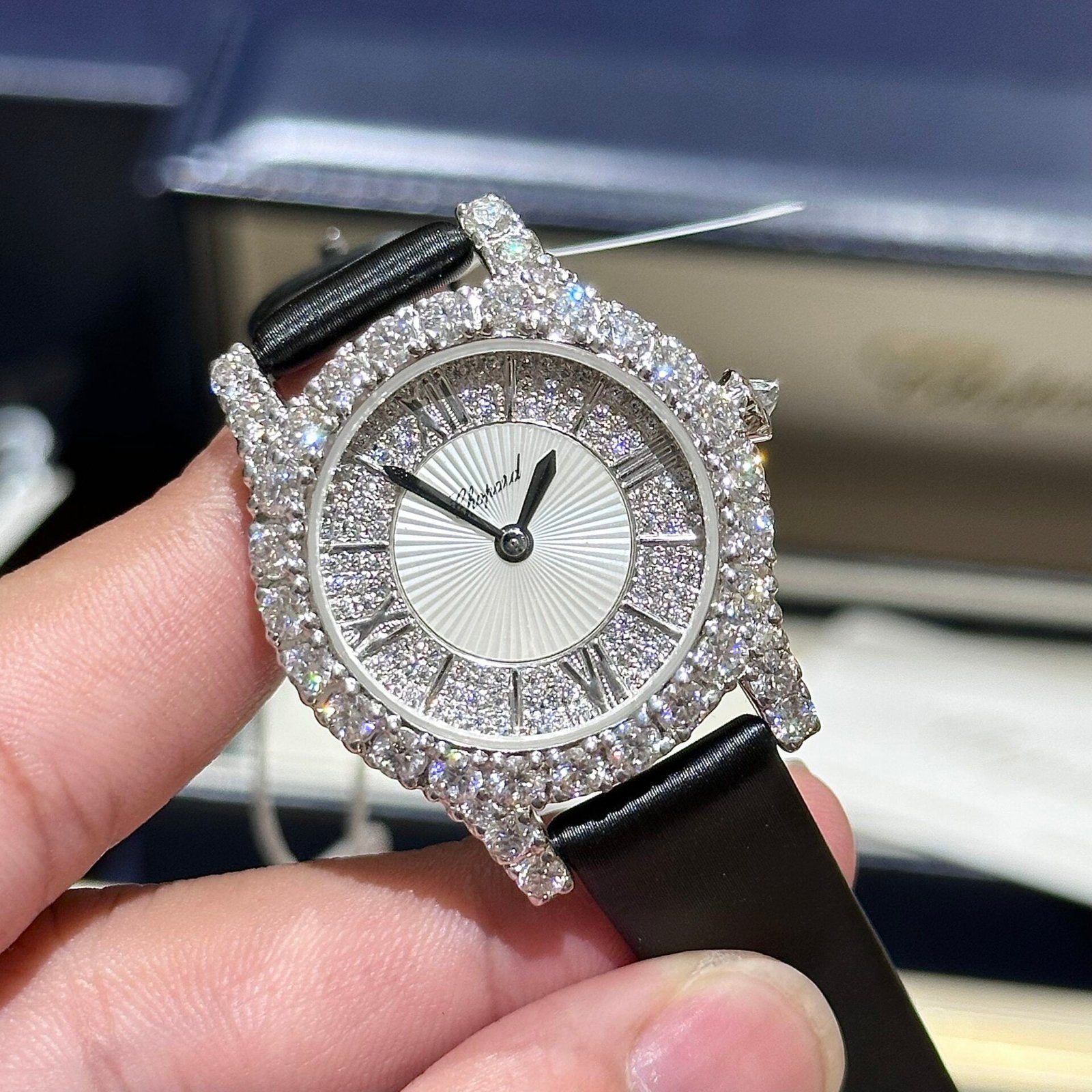 Chopard  Watch With Moissanite Diamond Leather Strap 30mm