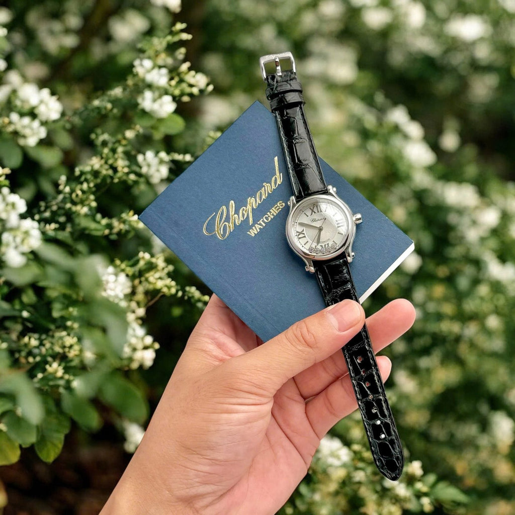Chopard Happy Sport Watch Women White Dial Leather Strap 36mm