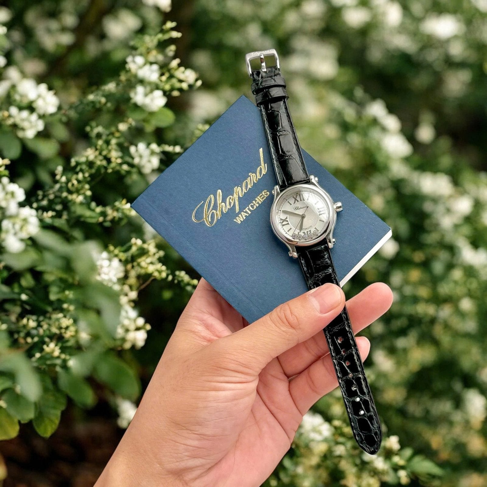 Chopard Happy Sport Watch Women White Dial Leather Strap 36mm