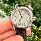 Chopard Happy Sport Watch Women White Dial Leather Strap 36mm