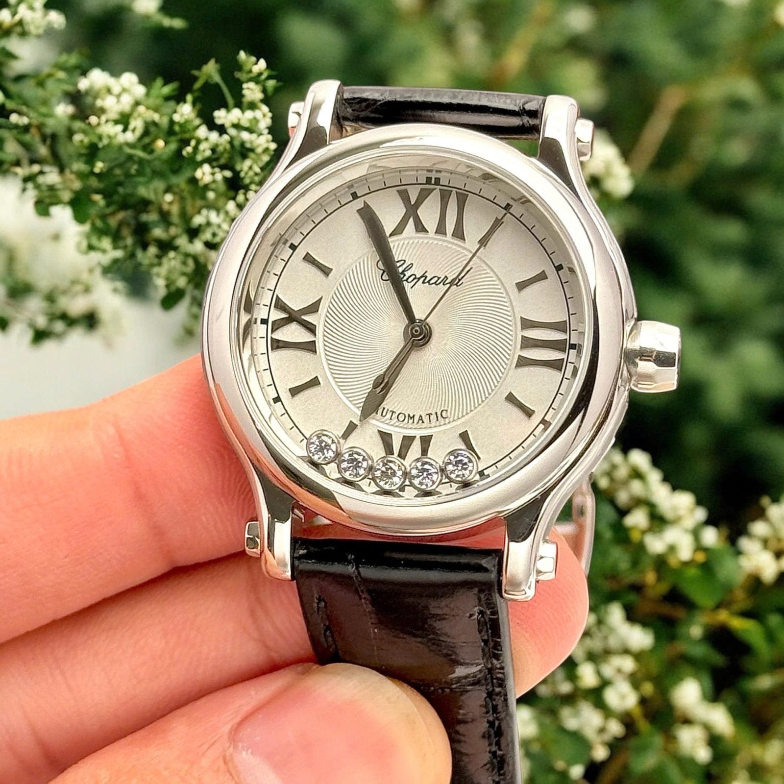 Chopard Happy Sport Watch Women White Dial Leather Strap 36mm