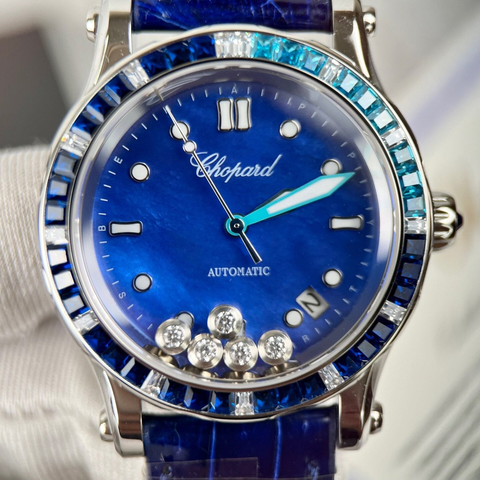 Chopard Happy Sport Watch Blue Dial Leather Strap 36mm