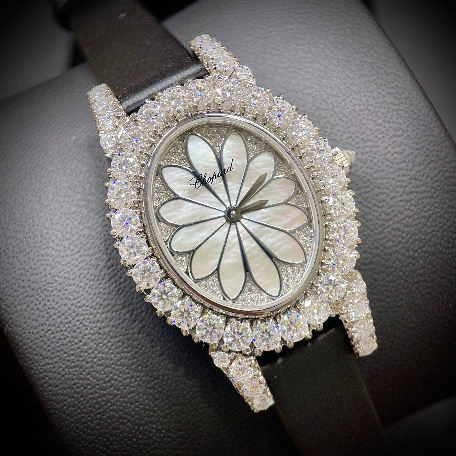 Chopard Mother Of Pearl Dial Watch Full Diamond Moissanite 34mm