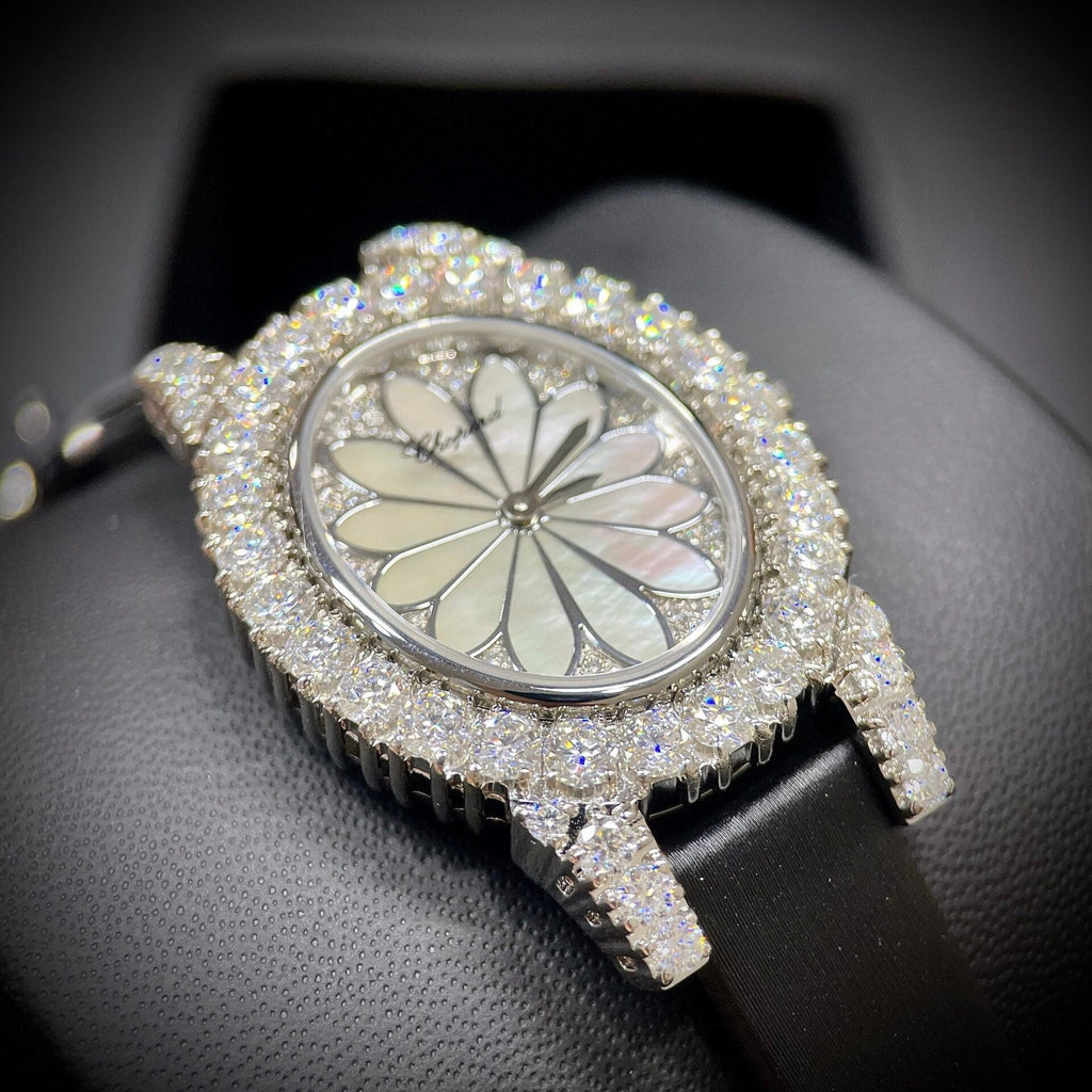 Chopard Mother Of Pearl Dial Watch Full Diamond Moissanite 34mm